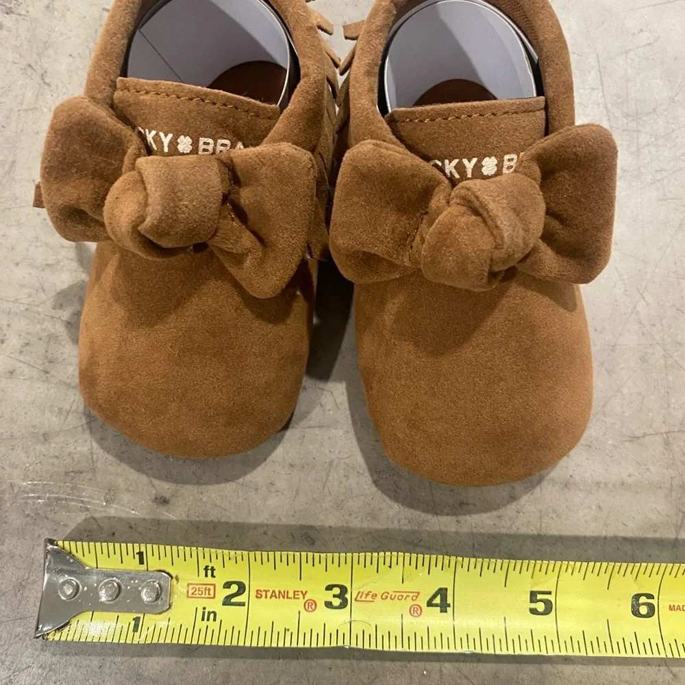 LUCKY BRAND leather soft sole/anti grip baby shoes! Fringe Mocs- cute cozy&comfy